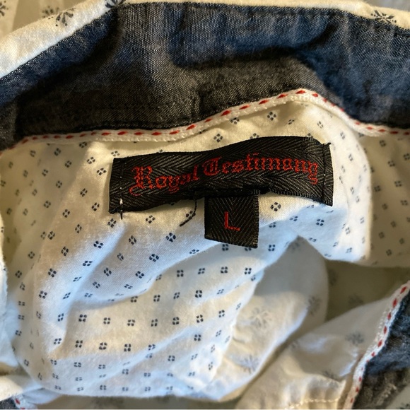 Royal Testimony Mens L LARGE Button Down Shirt Long Sleeve Fit Floral (STAINED) - Picture 8 of 12